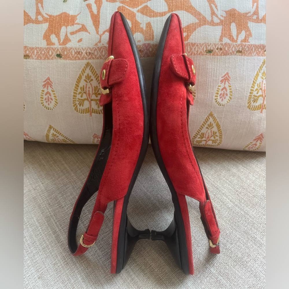 Coach Red Suede Sandra Kitten Slingback Heels. Women’s Size: 6 1/2 . - Picture 5 of 11